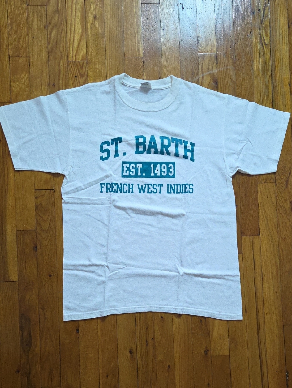 Anvil White T-Shirt with Teal St. Barth Graphic